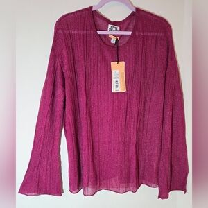 Jenny K Lopez Women's Popover Top, Bell Sleeve, Shimmery Knit, Size 3X